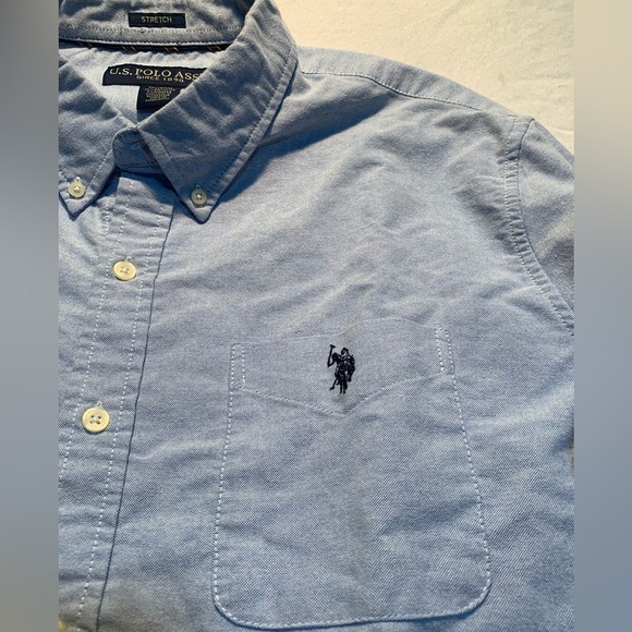 💚 U.S. Polo Assn. Blue Stretch Button-Down Shirt - Size L - Picture 3 of 8